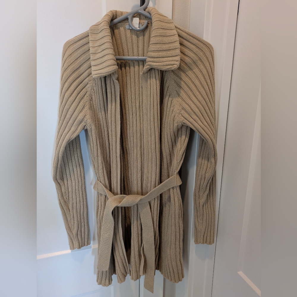 J. Crew Beige Ribbed Knit Belted Cardigan